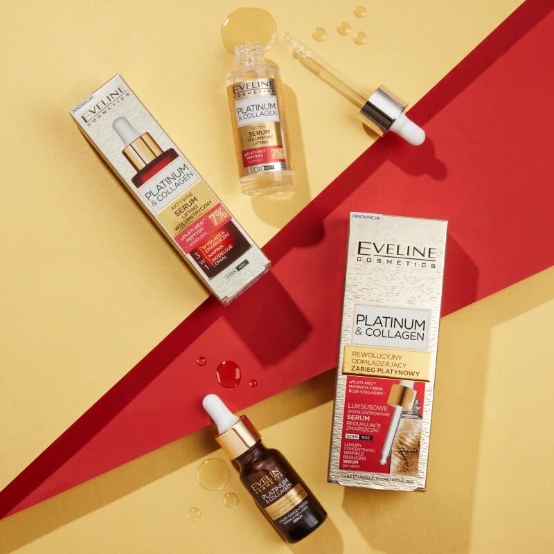 Eveline Cosmetics Platinum & Collagen Advanced Facial Serum Anti-Aging Treatment ser pentru contur cu colagen 30 ml