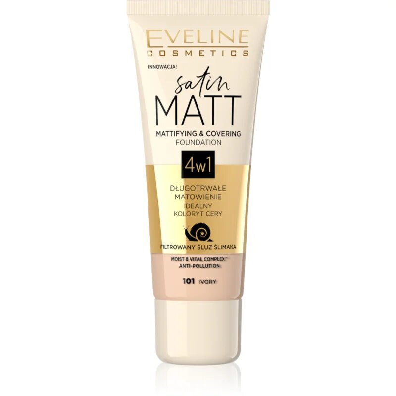 Eveline Cosmetics Satin Matt machiaj cu efect matifiant extract de melc culoare 101 Ivory 30 ml