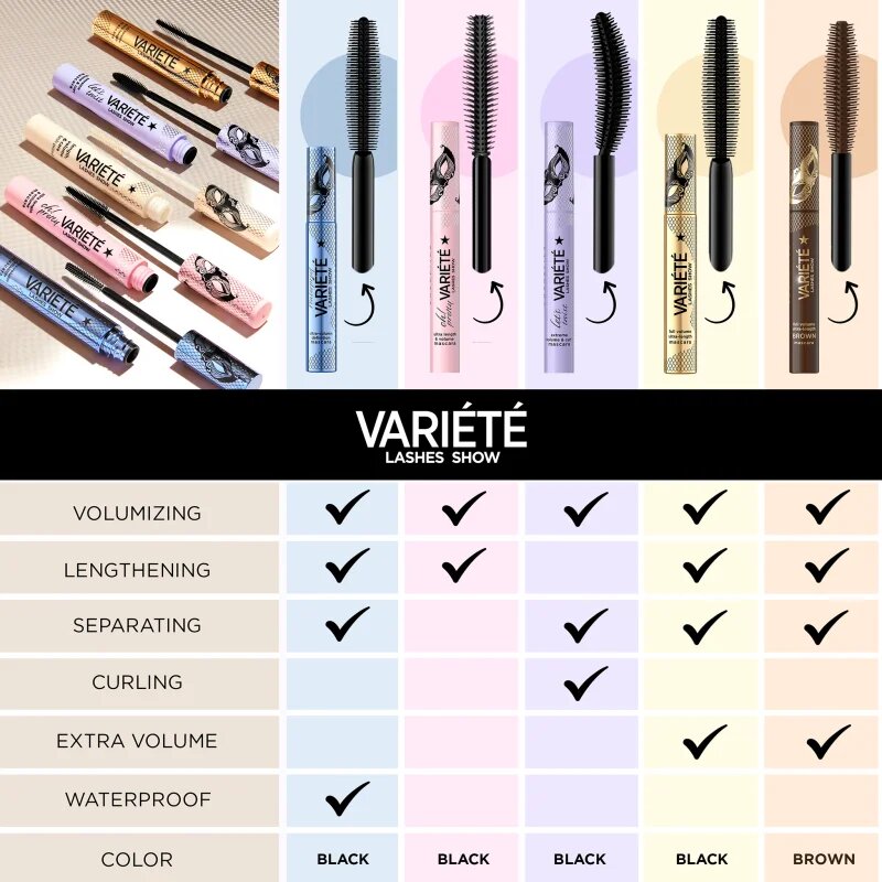 Eveline Cosmetics Variété Lashes Show mascara pentru volum si definirea genelor culoare Brown 10 ml