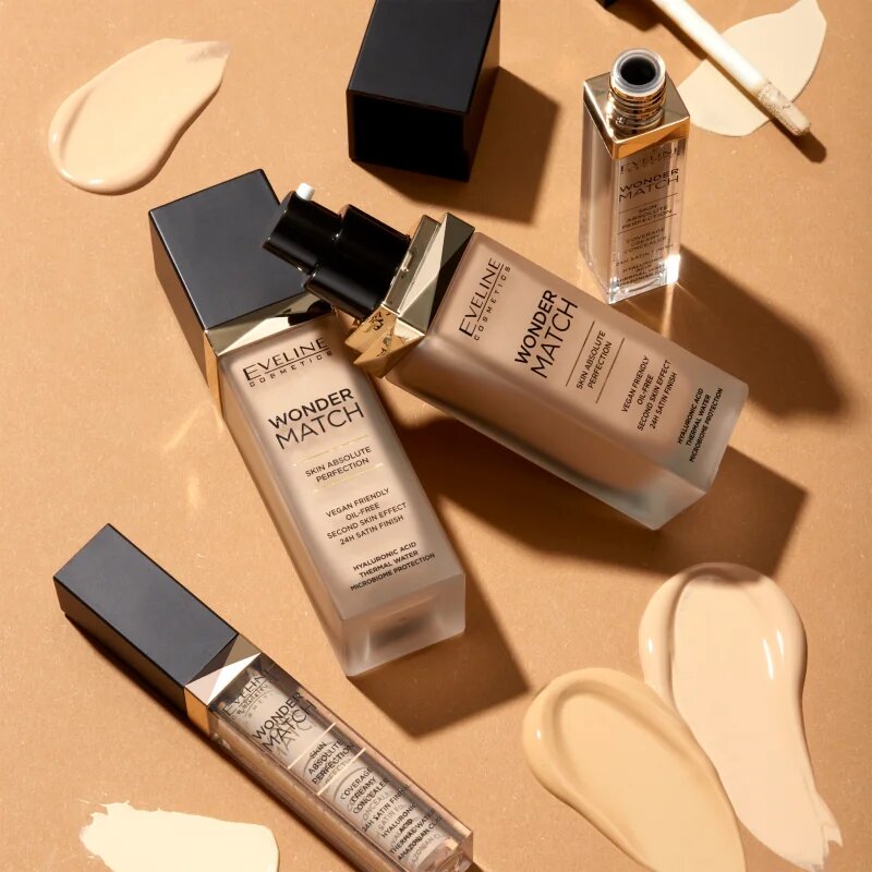 Eveline Cosmetics Wonder Match fard lichid de lunga durata cu acid hialuronic culoare 35 Sunny Beige 30 ml