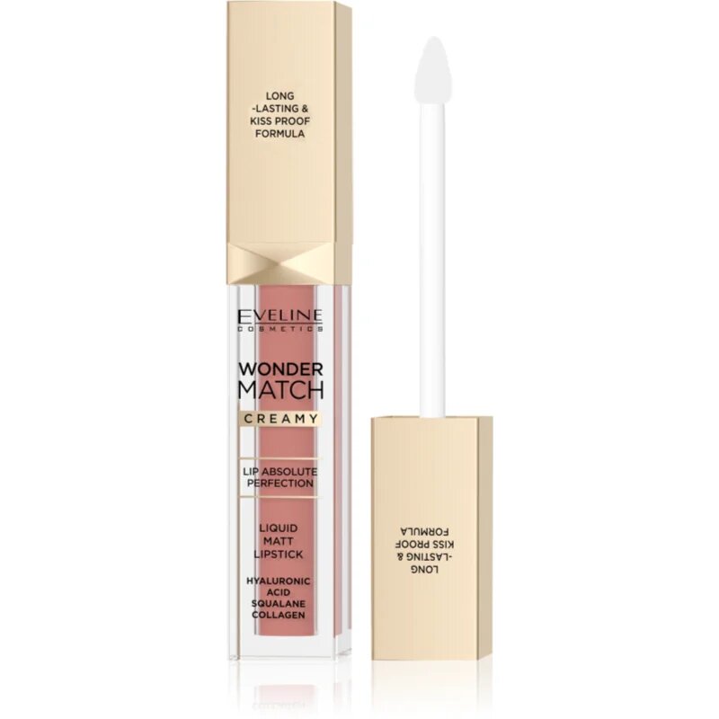 Eveline Cosmetics Wonder Match ruj de buze lichid mat și de lungă durată cu acid hialuronic culoare 04 Carmel 6.8 ml