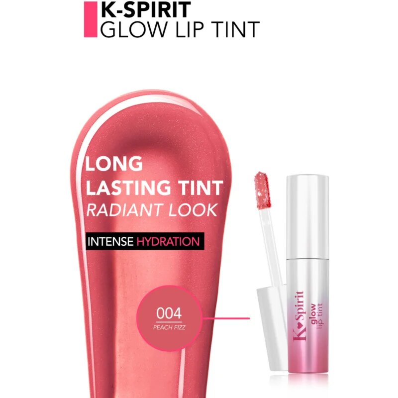 flormar K-Spirit Glow Lip Tint ruj lucios hidratant cu particule stralucitoare culoare 004 - Peach Fizz 4 ml