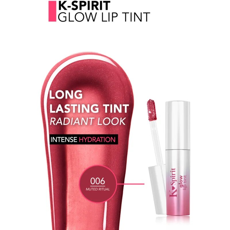 flormar K-Spirit Glow Lip Tint ruj lucios hidratant cu particule stralucitoare culoare 006 - Muted Ritual 4 ml