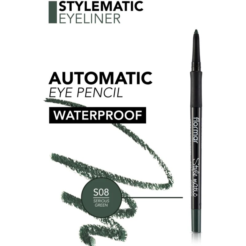 flormar Style Matic Eyeliner creion dermatograf waterproof culoare S08 Serious Green 0.35 g