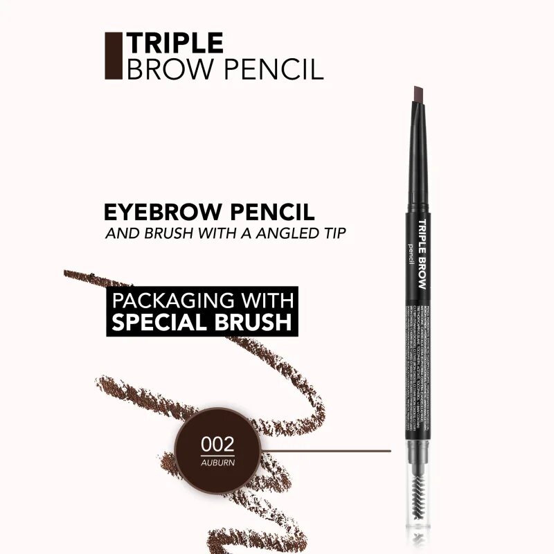 flormar Triple Brow Pencil creion pentru sprancene 3 in 1 culoare 002 Auburn 0.75 g