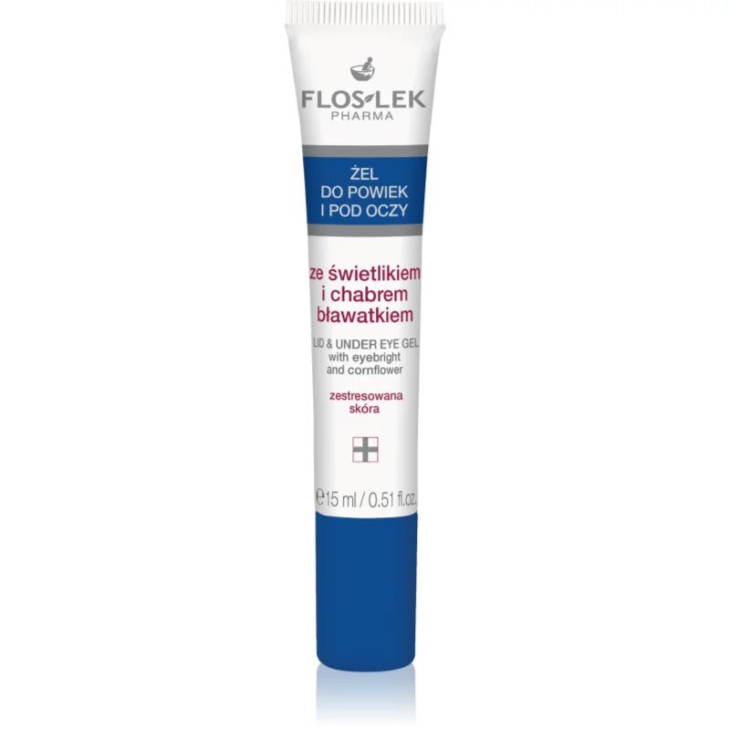 FlosLek Pharma Eye Care Gel pentru jurul ochilor cu un luminator și albastrele 15 ml