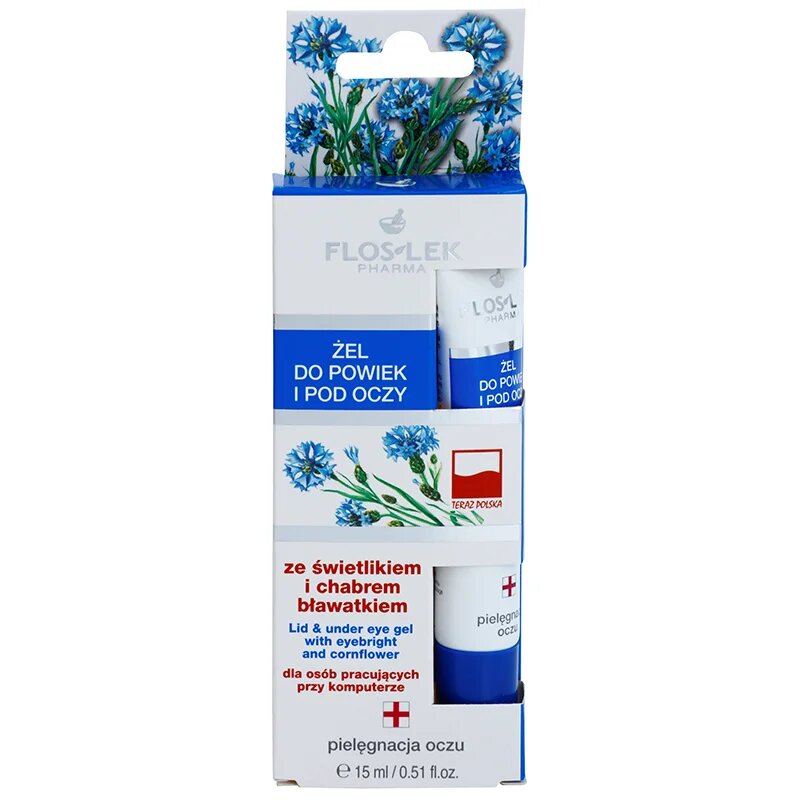 FlosLek Pharma Eye Care Gel pentru jurul ochilor cu un luminator și albastrele 15 ml