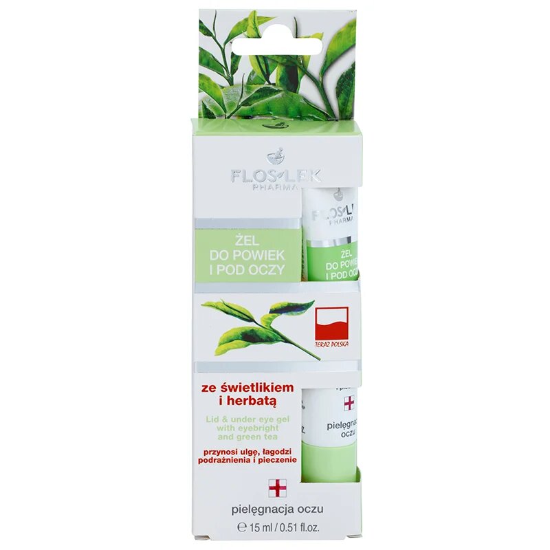 FlosLek Pharma Eye Care Gel pentru jurul ochilor cu un luminator și ceai verde 15 ml