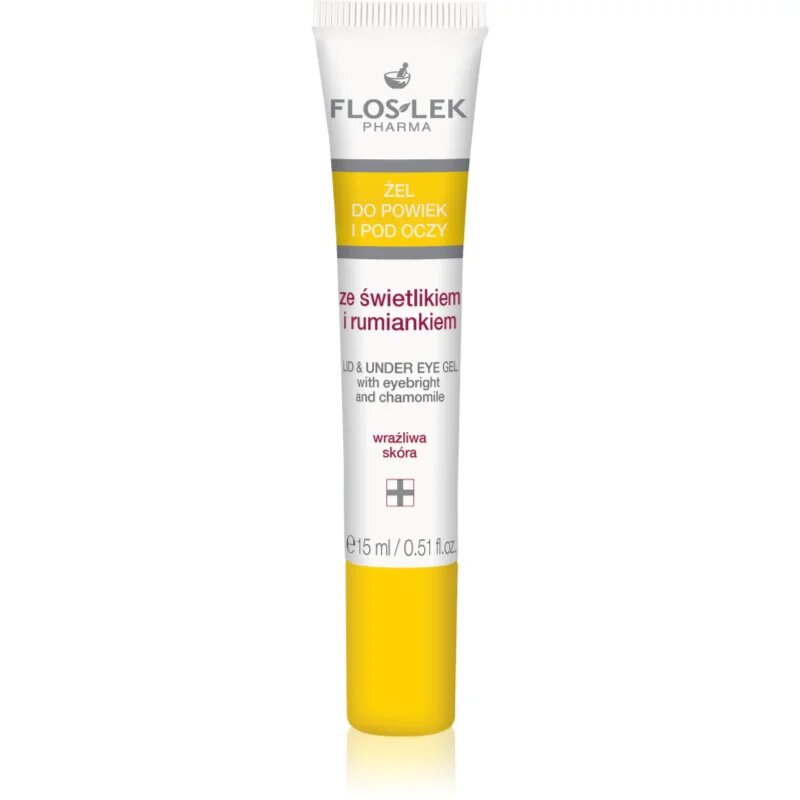 FlosLek Pharma Eye Care Gel pentru jurul ochilor cu un luminator și mușețel 15 ml