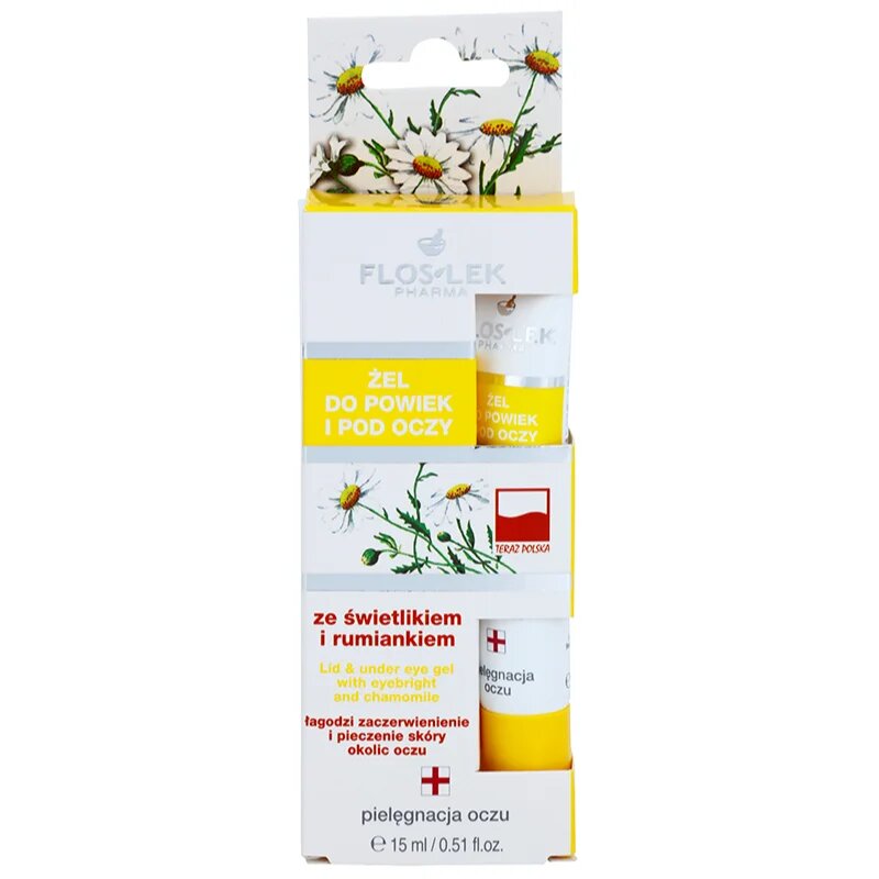 FlosLek Pharma Eye Care Gel pentru jurul ochilor cu un luminator și mușețel 15 ml