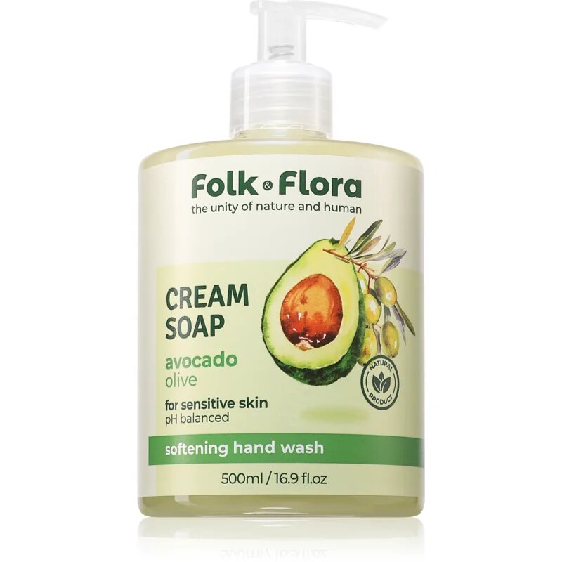 Folk & Flora Avocado & Olive săpun lichid pentru piele sensibila 500 ml