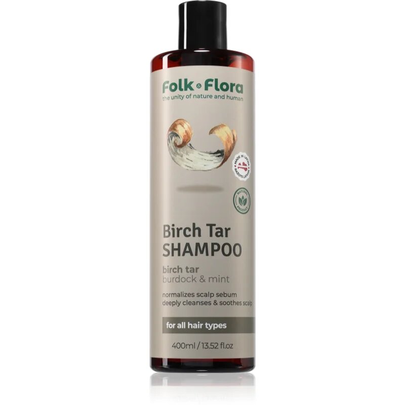 Folk & Flora Birch Tar Sampon curatare profunda pentru piele uscata actionand impotriva senzatiei de mancarime 400 ml