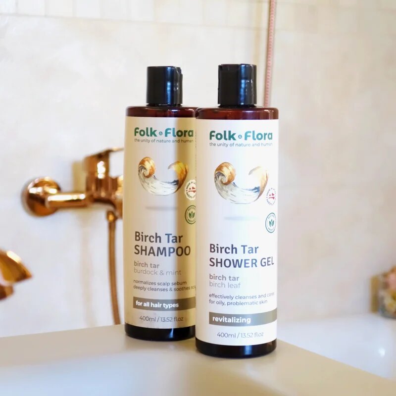 Folk & Flora Birch Tar Sampon curatare profunda pentru piele uscata actionand impotriva senzatiei de mancarime 400 ml