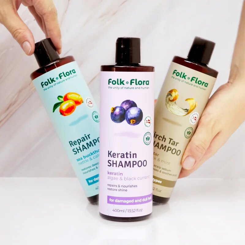 Folk & Flora Sea Buckthorn șampon regenerator pentru par vopsit si deteriorat 400 ml