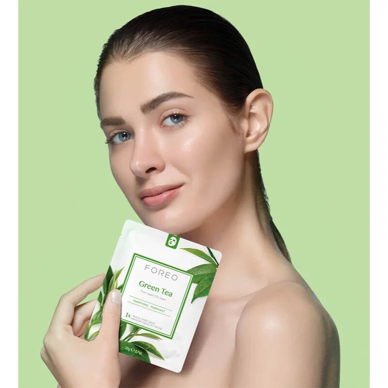 FOREO Farm to Face Sheet Mask Green Tea masca de celule cu efect calmant pentru ten mixt 3x20 g