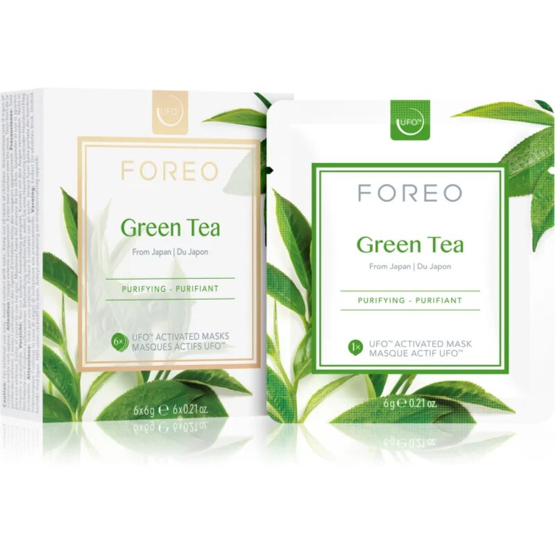 FOREO UFO™ Green Tea Masca pentru fata cu efect catifelant si revigorant 6 x 6 g
