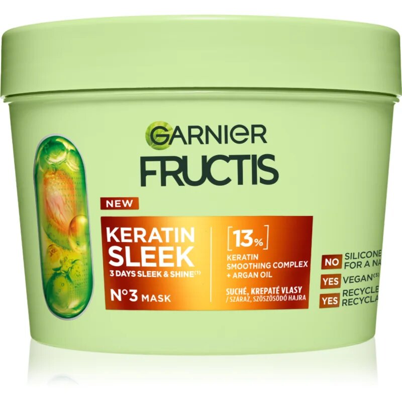 Fructis Keratin Sleek Masca de par pentru păr uscat și deteriorat 370 ml