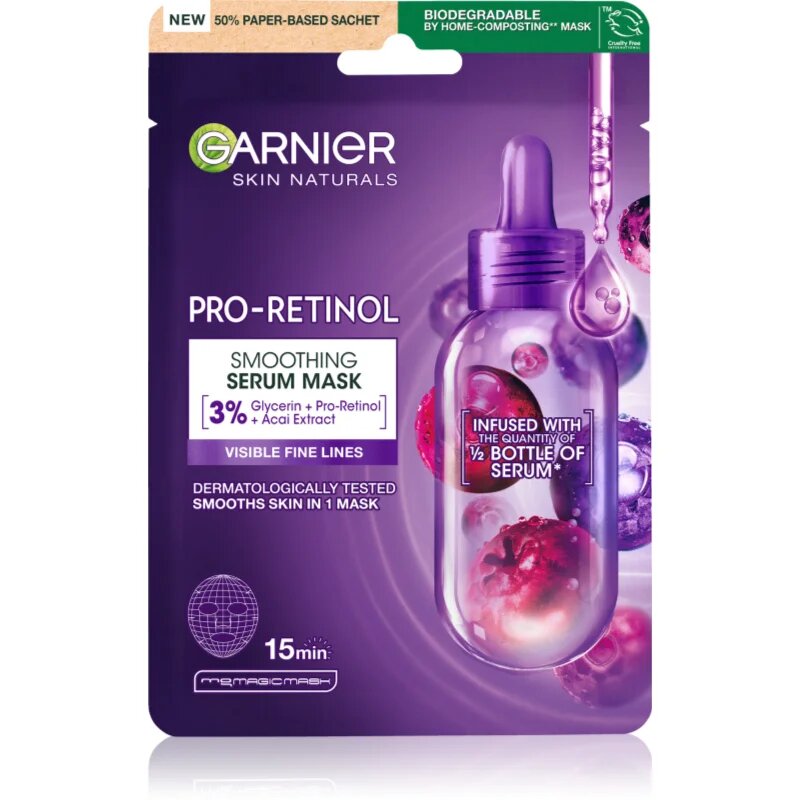 Garnier Textil Masks Pro-Retinol mască textilă pentru netezire cu retinol 22 g
