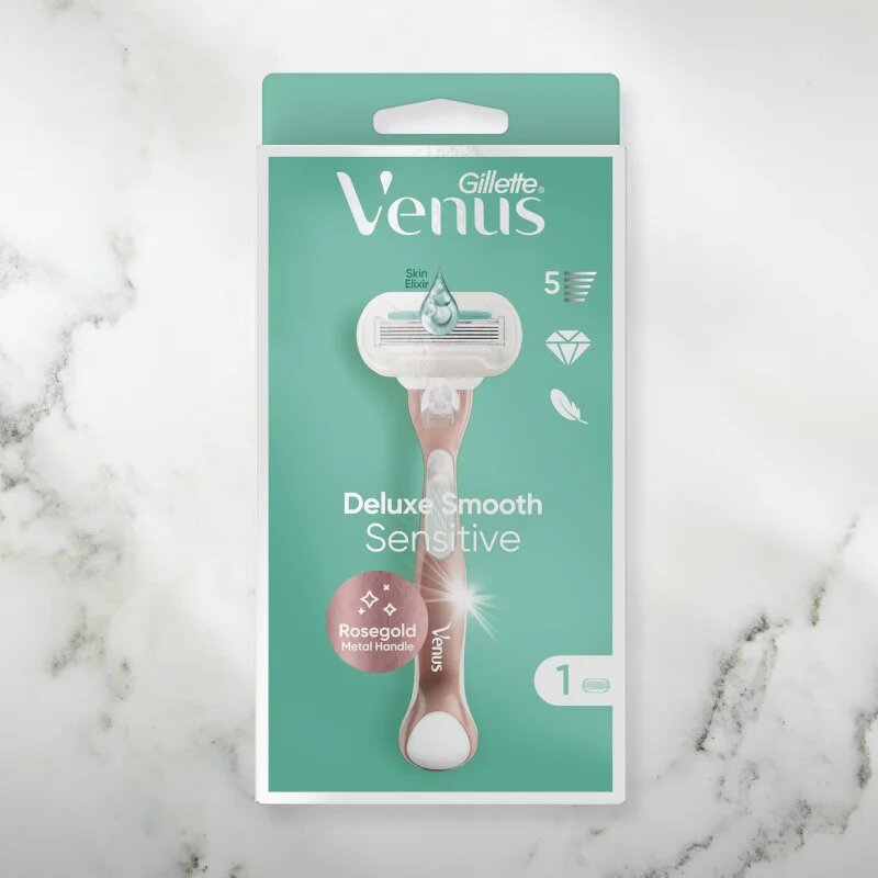 Gillette Venus Deluxe Smooth Sensitive Aparat de ras + rezervă lame RoseGold 3 buc