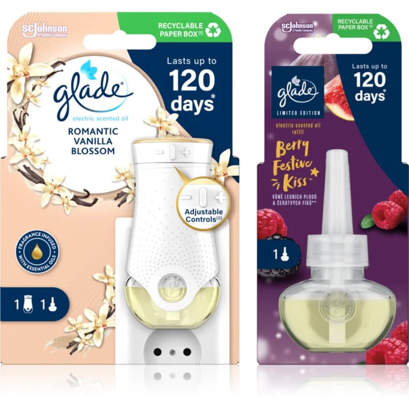 Glade Electric scented oil Romantic Vanilla Blossom + Berry Festive Kiss ambalaj economic 3 buc