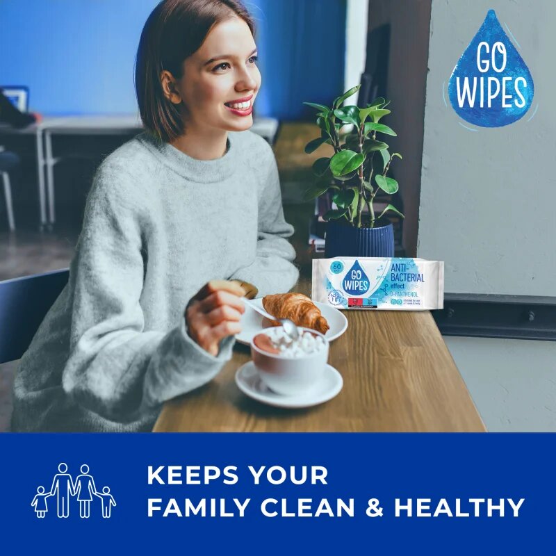 GoWipes Anti-Bacterial Effect D-Panthenol Servetele umede cu efect antibacterian 60 buc