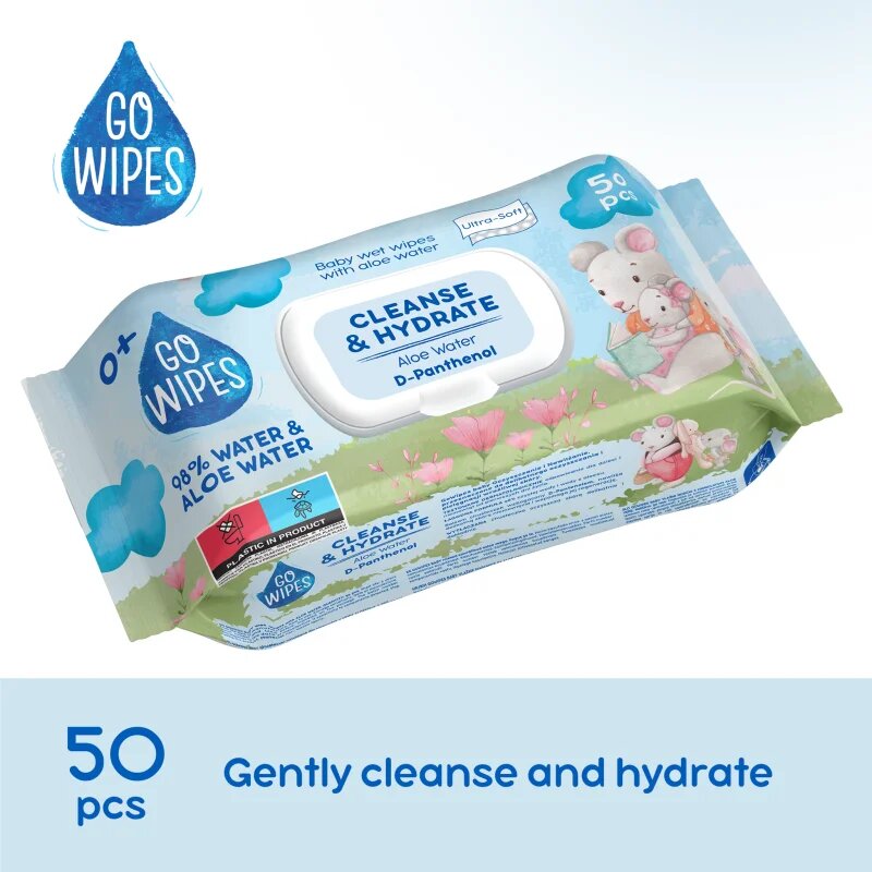 GoWipes Cleanse & Hydrate servetele delicate pentru copii pentru piele sensibila aloe vera 0+ 50 buc