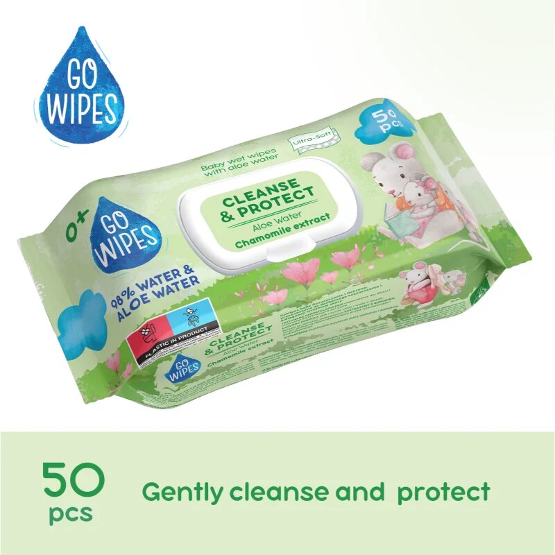 GoWipes Cleanse & Protect Chamomile extract servetele delicate pentru copii cu aloe vera 50 buc