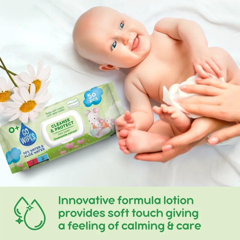 GoWipes Cleanse & Protect Chamomile extract servetele delicate pentru copii cu aloe vera 50 buc