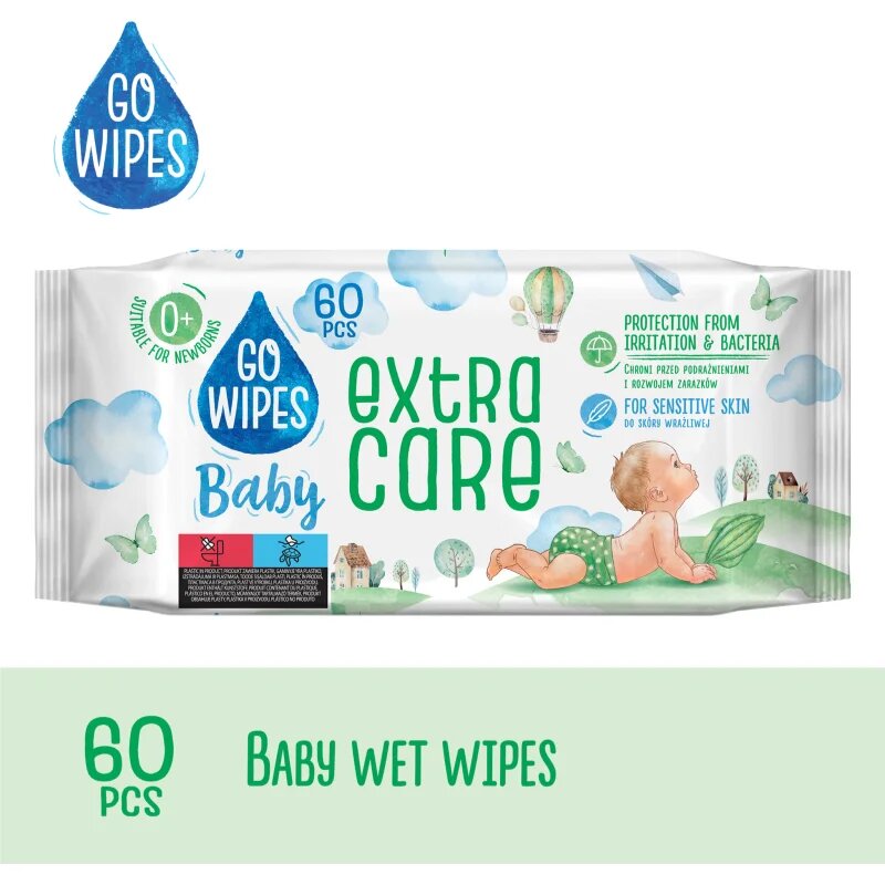 GoWipes Extra Care Șervețele umede pentru copii pentru piele sensibila 0+ 60 buc
