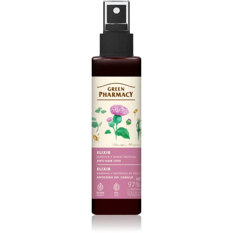 Green Pharmacy Burdock & Wheat proteins Elixir tratament pentru îngrijirea părului fără clătire impotriva caderii parului 150 ml