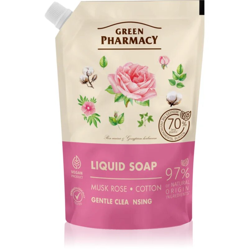 Green Pharmacy Musk Rose & Cotton săpun lichid rezervă 460 ml