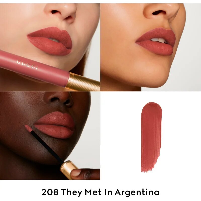 Gucci Beauty Rouge à Lèvres Matte Lipstick ruj lichid mat culoare 208 They Met in Argentina 6.5 ml