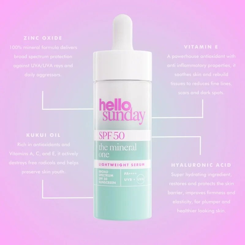 hello sunday the mineral one lightweight serum drops ser cu textura fina SPF 50 30 ml
