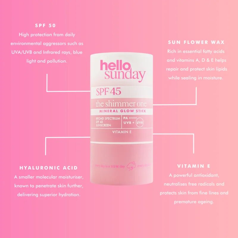 hello sunday the shimmer one mineral glow stick baton de protecție minerală pe zonele sensibile SPF 45 20 g