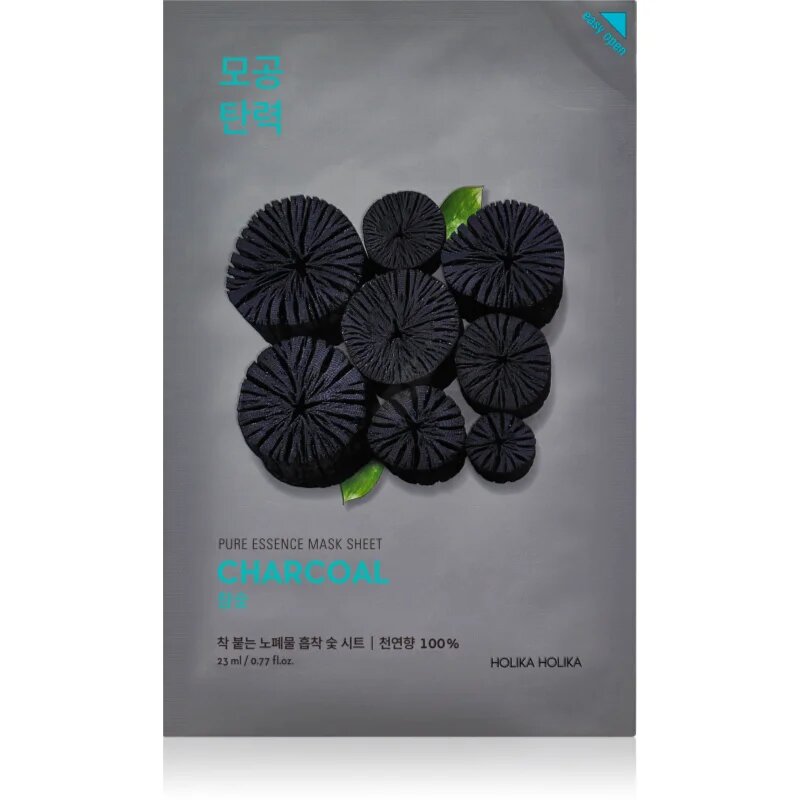 Holika Holika Pure Essence Charcoal mască textilă purificatoare cu cărbune activ 23 ml