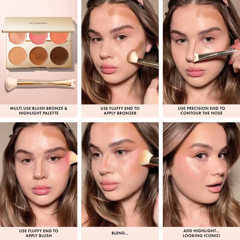 ICONIC London Multi-Use Cream Blush Bronze and Highlight Palette paleta pentru fata multifunctionala faciale 6x3.2 g