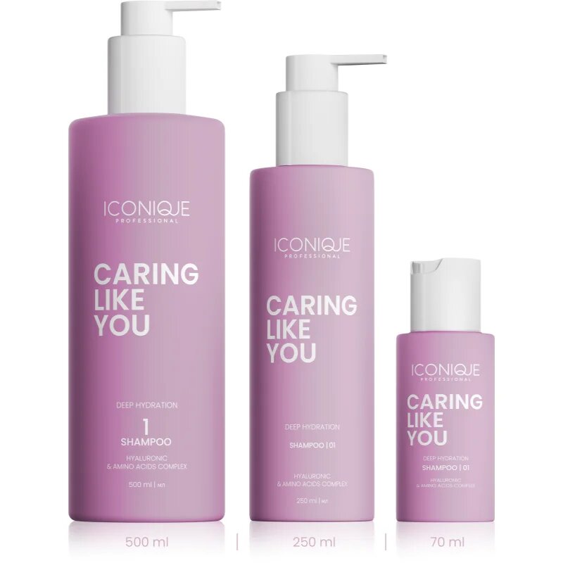 ICONIQUE Professional CARING LIKE YOU Deep Hydration sampon hidratant pentru păr uscat și deteriorat 500 ml