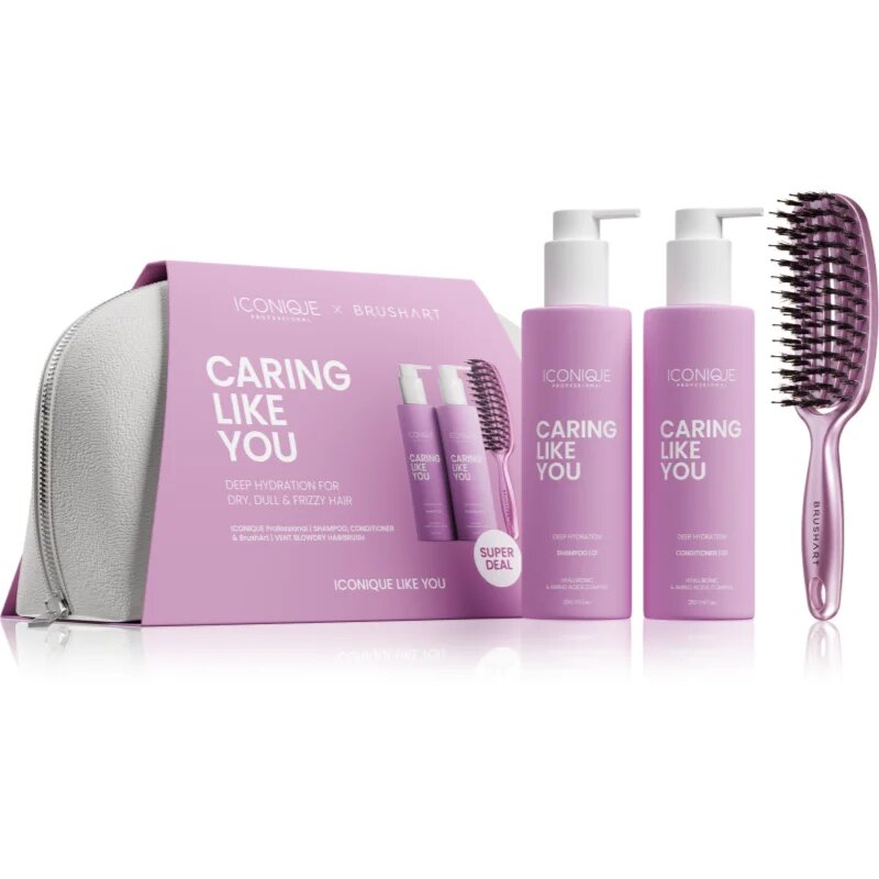 ICONIQUE Professional CARING LIKE YOU Set Shampoo 250 ml Conditioner 250 ml BrushArt Brush set cadou pentru par si scalp