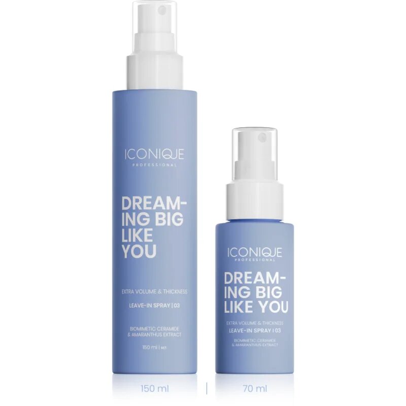 ICONIQUE Professional DREAMING BIG LIKE YOU Volume & Thickness spray care nu necesita clatire pentru volum maxim pentru păr fin 70 ml