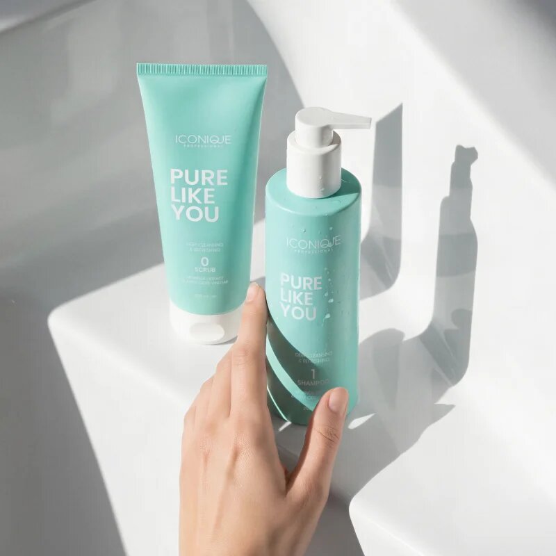 ICONIQUE Professional PURE LIKE YOU Set Shampoo 250 ml Scrub 200 ml BrushArt Massage Brush set cadou pentru par si scalp