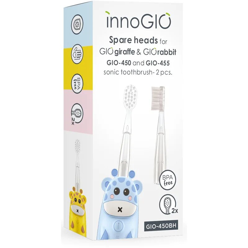 innoGIO GIOGiraffe & GIORabbit Spare Heads Transparent capete de schimb pentru periuta de dinti pentru copii GIOGiraffe & GIORabbit Sonic Toothbrush 2