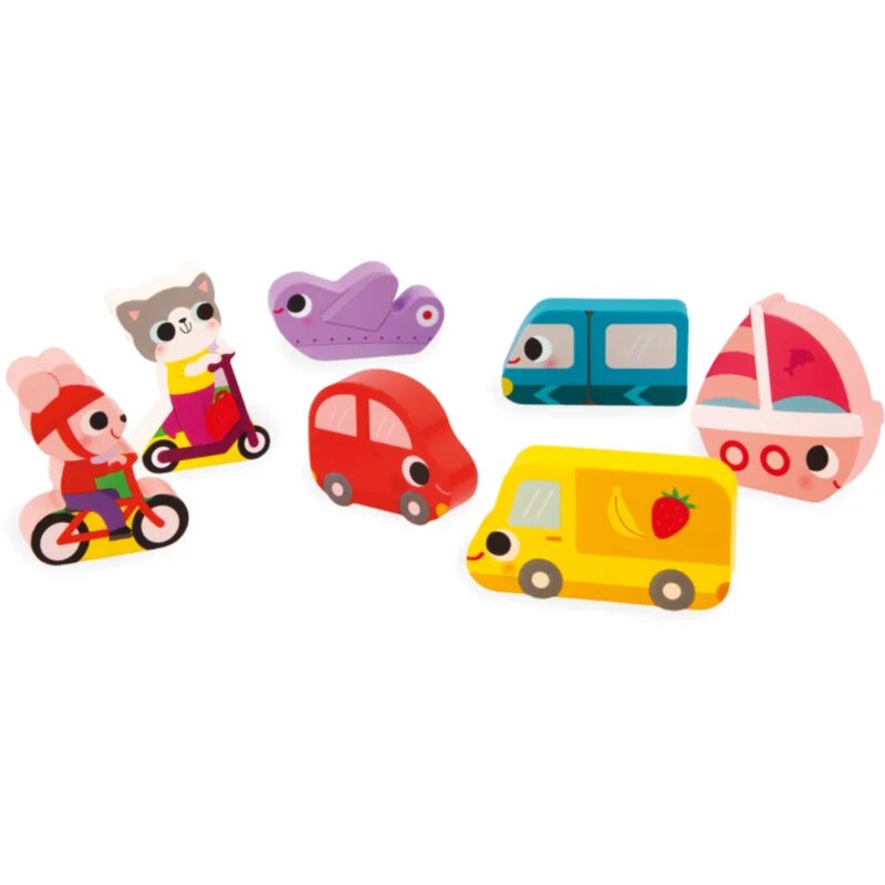 Janod Chunky Puzzle Vehicles jucărie interactivă cu piese care se pot insera 18m+ 7 buc