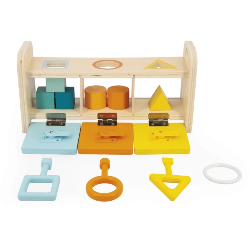 Janod Shape Sorter Box with Keys jucărie interactivă cu piese care se pot insera 18m+ 1 buc