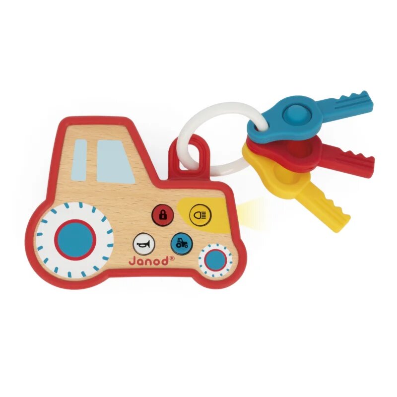 Janod Sound and Light Tractor Keychain jucărie cu activități din lemn 18m+ 1 buc
