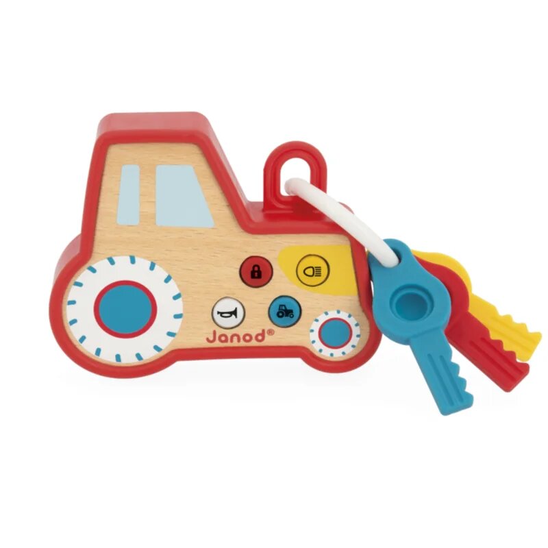 Janod Sound and Light Tractor Keychain jucărie cu activități din lemn 18m+ 1 buc