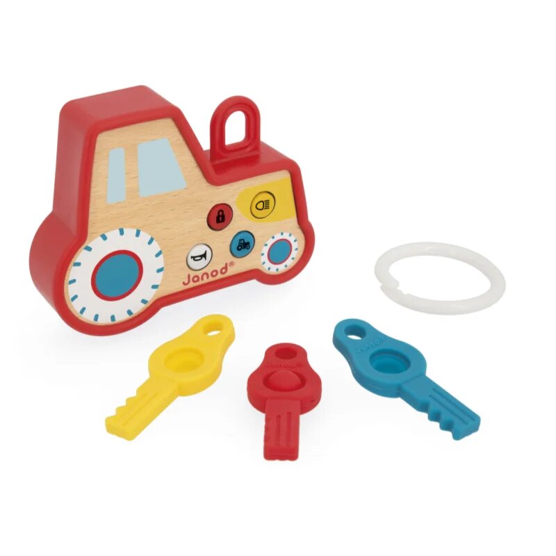 Janod Sound and Light Tractor Keychain jucărie cu activități din lemn 18m+ 1 buc