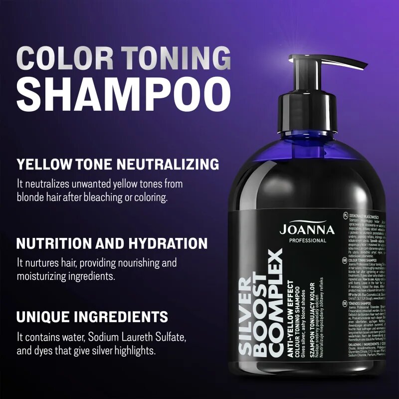 Joanna Silver Boost Complex sampon violet neutralizeaza tonurile de galben 500 g