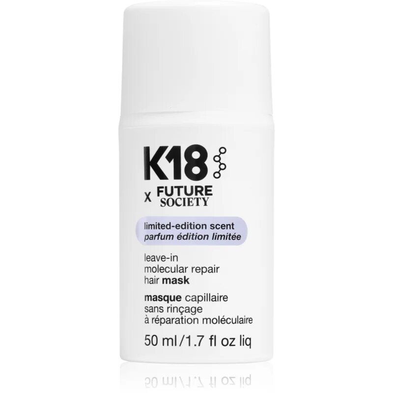K18 Future x Society Leave-in Molecular Repair Hair Mask masca intensă de întinerire pentru părul decolorat vopsit și tratat chimic 50 ml