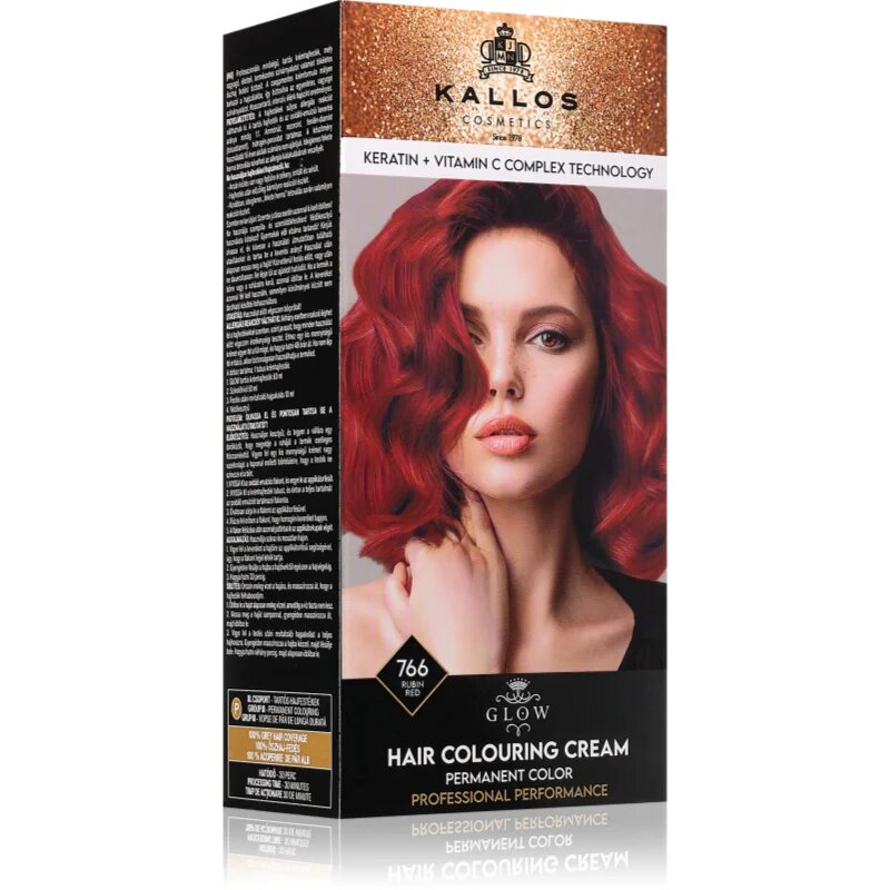 Kallos Glow Lasting Cream Colour Culoare permanenta pentru par culoare Rubin Red 60 ml