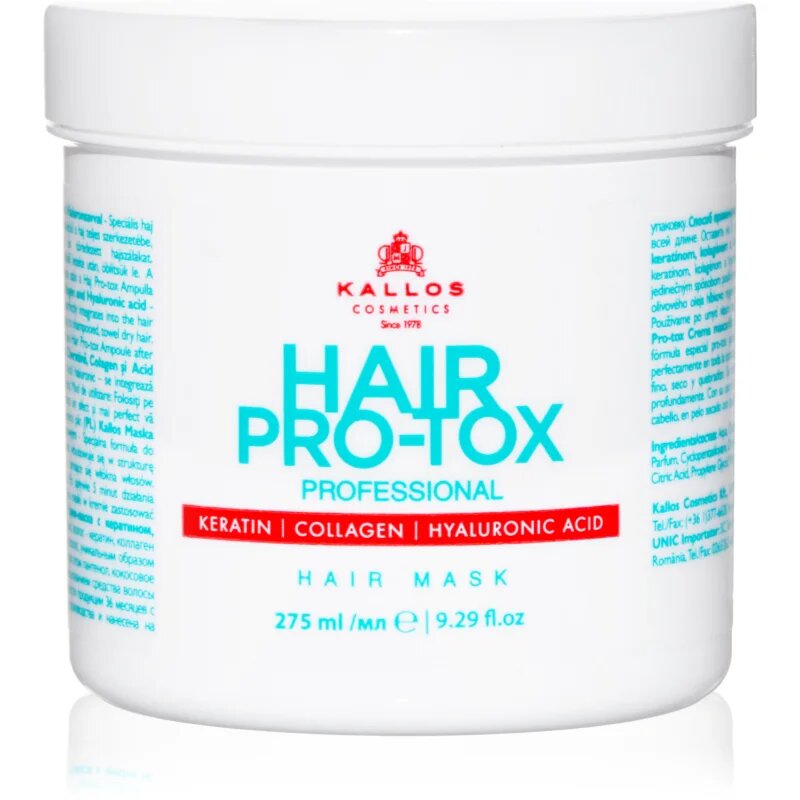 Kallos Hair Pro-Tox Masca pentru par deteriorat cu ulei de cocos acid hialuronic si colagen 275 ml